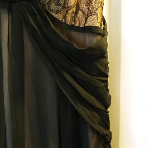 ABS Allen Schwartz Silk & Lace Gown Blk & Nude, Sz 8 torn hem - Picture 8 of 13